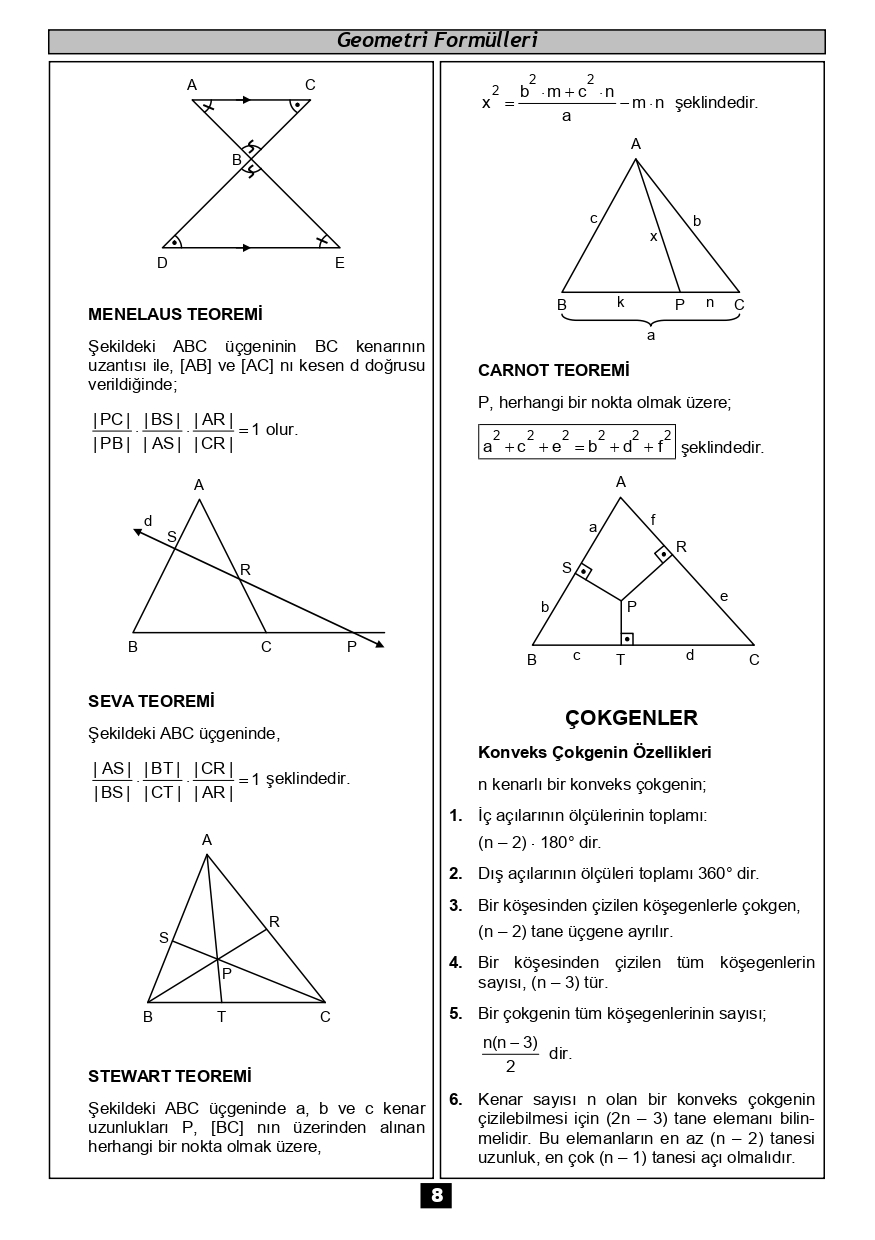 Tyt Ayt Geometri Formulleri Sayfa 7 Öğrenci Gündemi